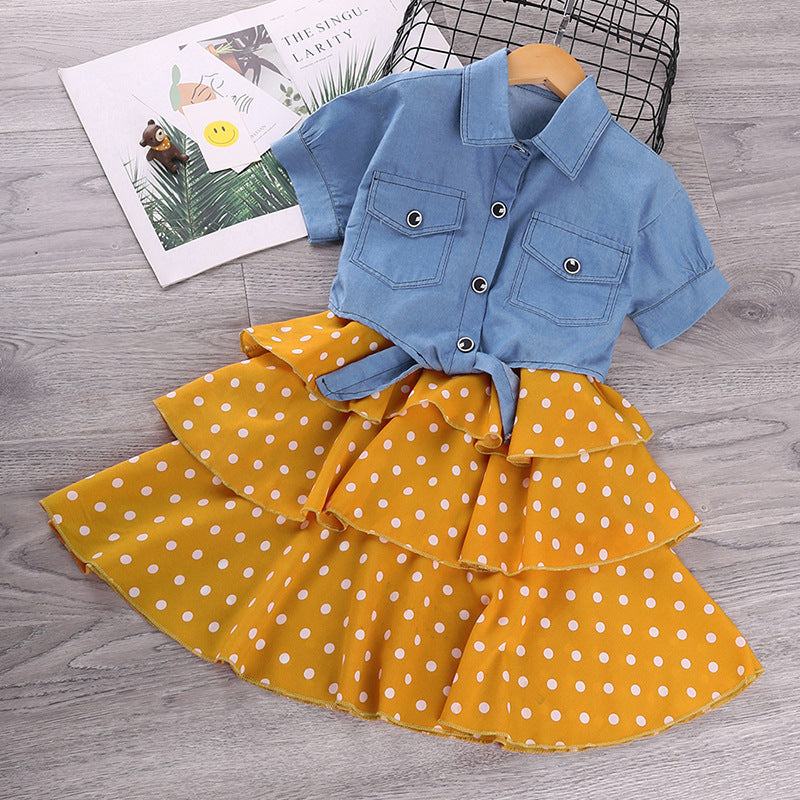 style Sort-Sleeved Denim Jacket Western Style Polka Dot Suspender Skirt New style Sort-Sleeved Denim Jacket Western Style Polka Dot Suspender J&E Discount Store