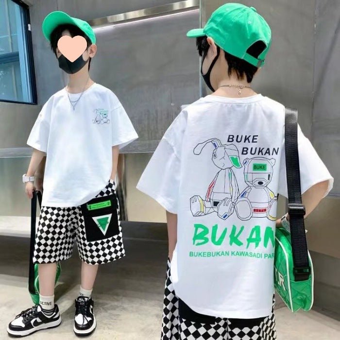 Boys' Fashionable Cartoon Letter Jacket Shorts Two-piece Set - J&E Discount Store