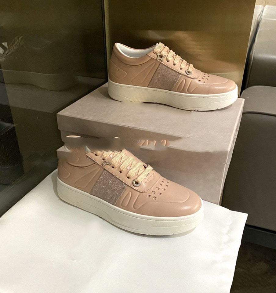 Sports Casual Shoes Platform Casual White Shoes Pearl Sequin Lace-up Sports Casual Shoes Platform Casual White Shoes J&E Discount Store