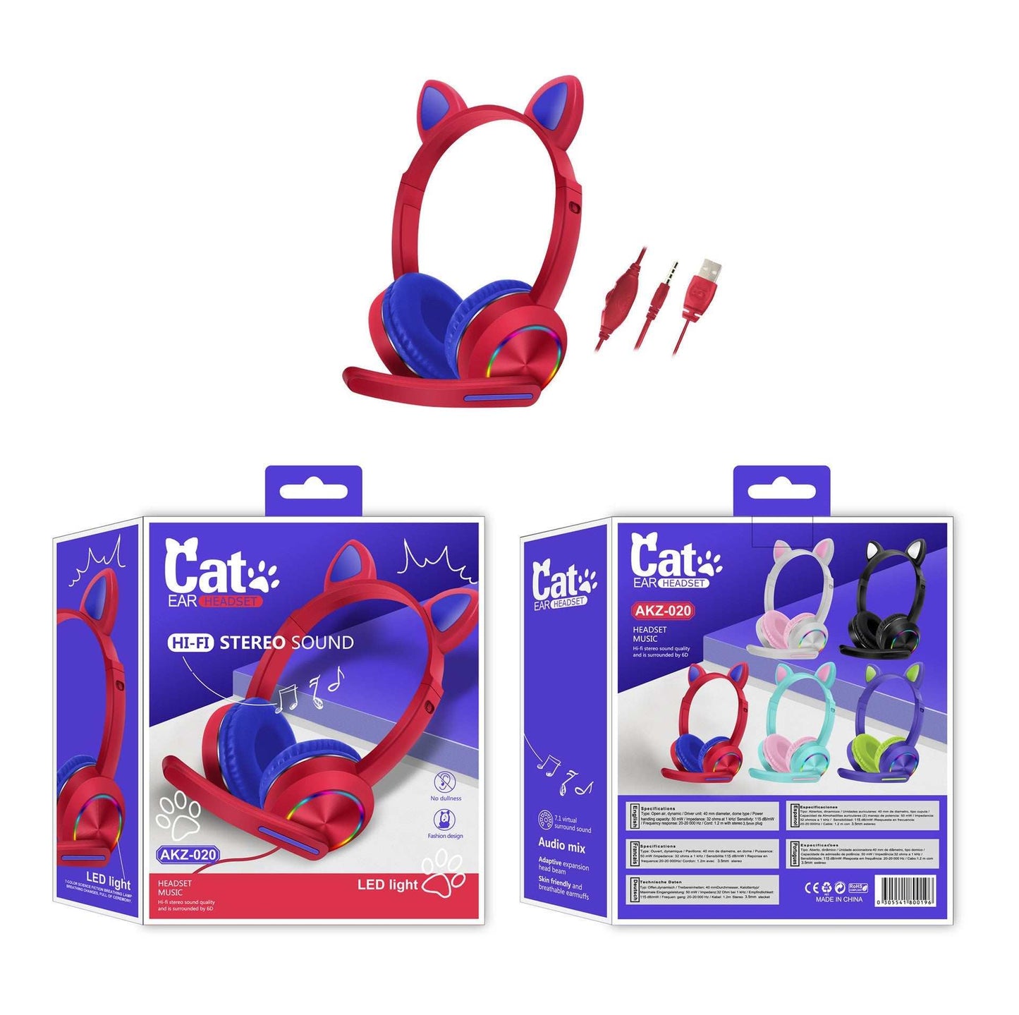 Children cat ear wired headset boy/girl 35mm stereo plug Children cat ear wired headset boy/girl 35mm stereo plug J&E Discount Store