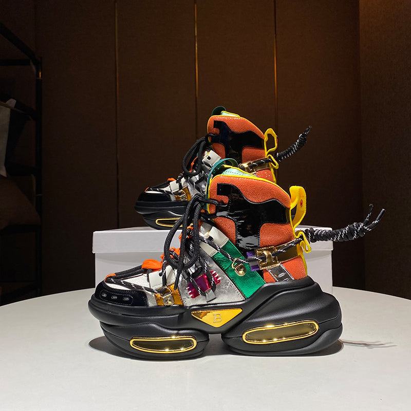 Color-blocking Platform Pancake Casual Sports High-top Fashion Old Shoes - J&E Discount Store