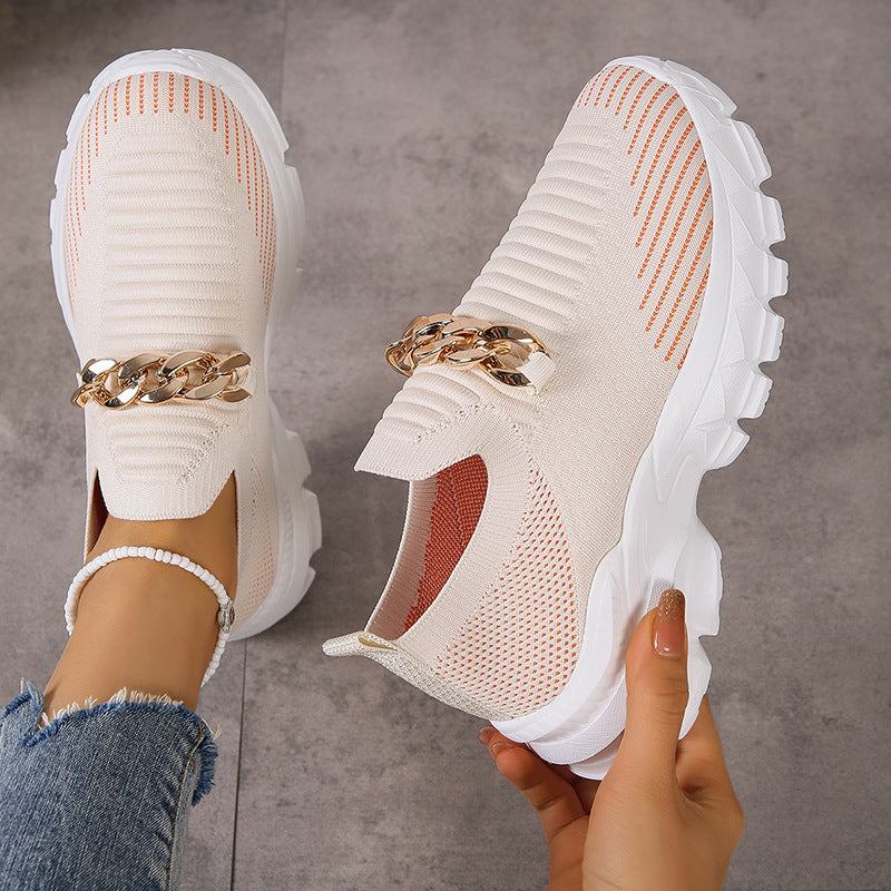 Women Breathable Casual Soft Sole Walking Sock Slip Fashion Chain Design Mesh Shoes For Women Breathable Casual Soft Sole J&E Discount Store