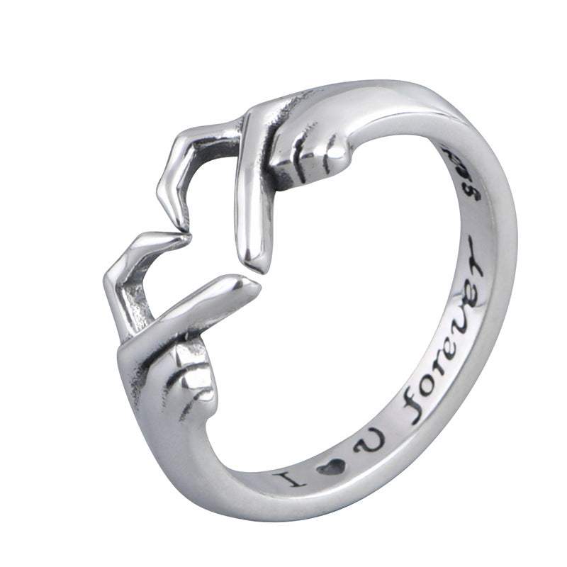 Women Couple Jewelry Silver Color Punk Gesture Wedding Men Finger Accessories Gifts Romantic Heart Hand Hug Fashion Ring For Women Couple Jewelry Silver C J&E Discount Store