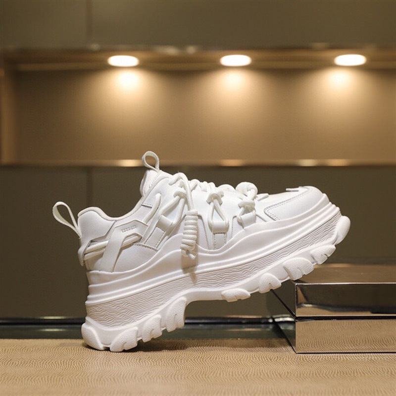 Fashion Casual Leather Lace- Women's Leather Lace-up Platform Sneakers J&E Discount Store