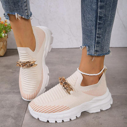 Women Breathable Casual Soft Sole Walking Sock Slip Fashion Chain Design Mesh Shoes For Women Breathable Casual Soft Sole  J&E Discount Store 