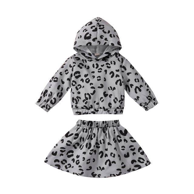 Cheetah Skirt Set With Long Sleeve Pullover W/Hood - J&E Discount Store