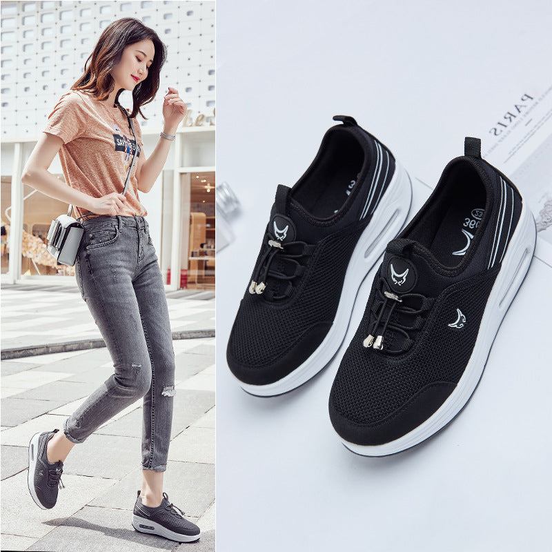 Black Women Mesh Style Sneaker with thick Sole
