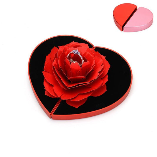 3D Love Box Heart-shaped Rose Flower Rotating Ring Box Valentines Day Gift - J&E Discount Store