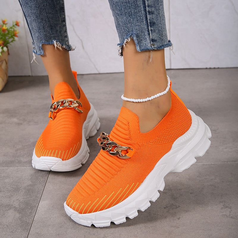 Women Breathable Casual Soft Sole Walking Sock Slip Fashion Chain Design Mesh Shoes For Women Breathable Casual Soft Sole  J&E Discount Store 