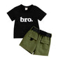 Short Sleeve Top (blk) Cargo Short(green) Set "bro Short Sleeve Top (blk) Cargo Short(green) Set "bro." J&E Discount Store 
