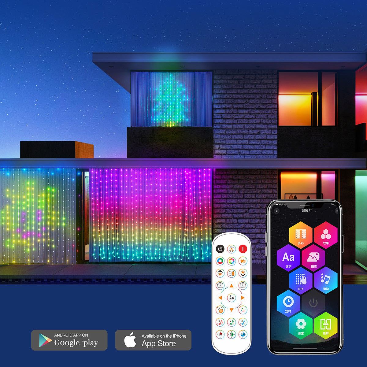 Smart LED RGB Curtain String Lights Bluetooth APP Control Smart LED RGB Curtain String Lights Bluetooth APP Control J&E Discount Store 