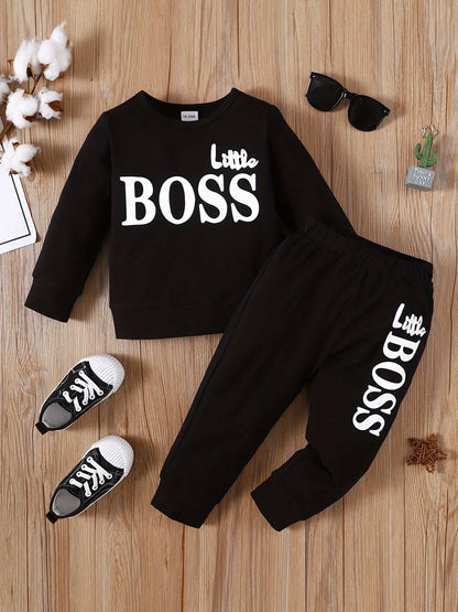 Boss Print Long Sleeve Boy sweat Suit Little Boss Print Long Sleeve Boy sweat Suit J&E Discount Store 