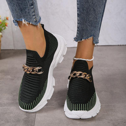 Women Breathable Casual Soft Sole Walking Sock Slip Fashion Chain Design Mesh Shoes For Women Breathable Casual Soft Sole  J&E Discount Store 