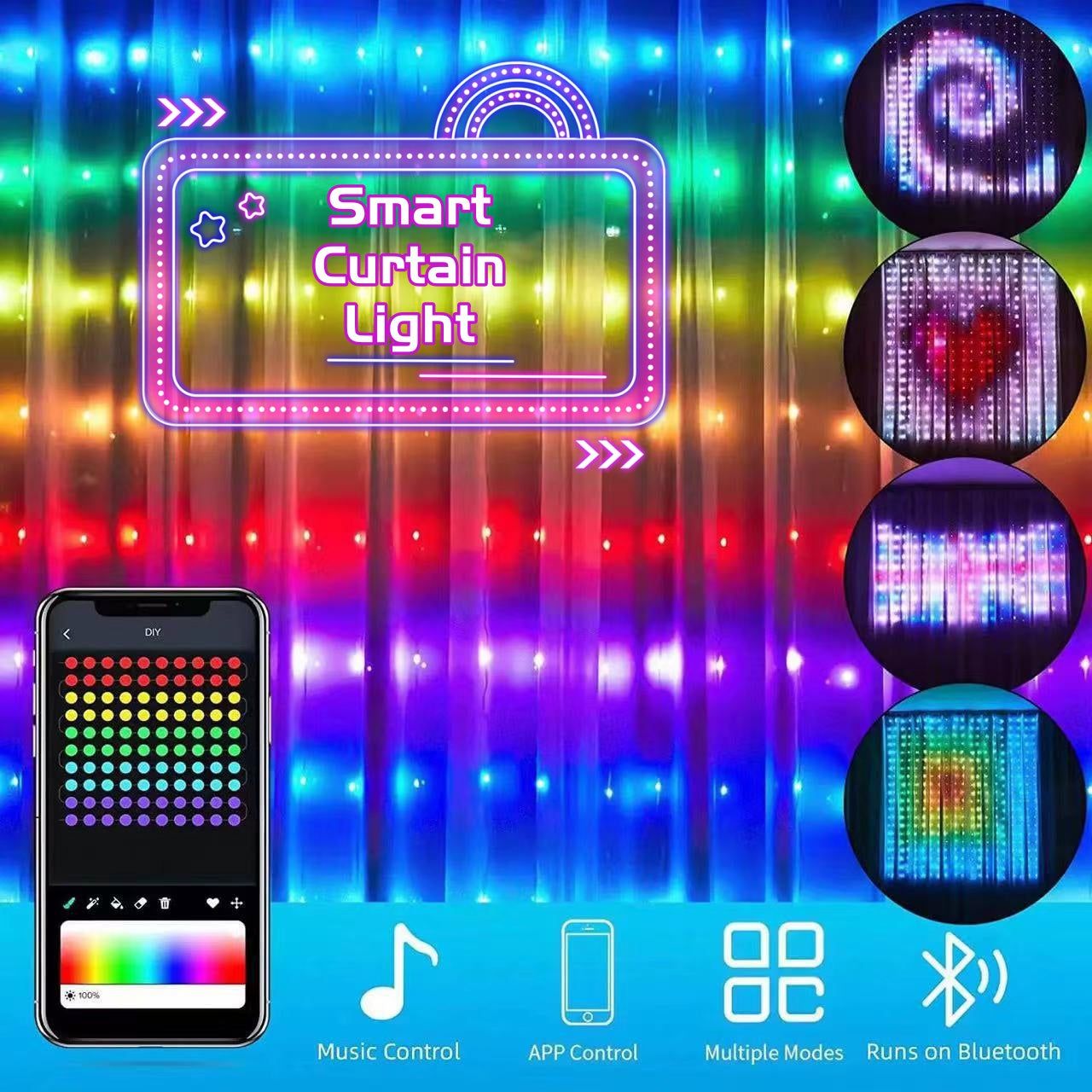 Smart LED RGB Curtain String Lights Bluetooth APP Control Smart LED RGB Curtain String Lights Bluetooth APP Control J&E Discount Store 