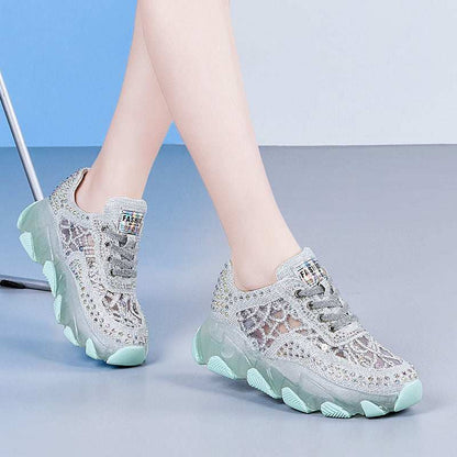 Mesh Surface Hollowed Height Increasing Insole Breathable Sneakers Women's Mesh Surface Hollowed Height Increasing Insole Breathable Snea J&E Discount Store 