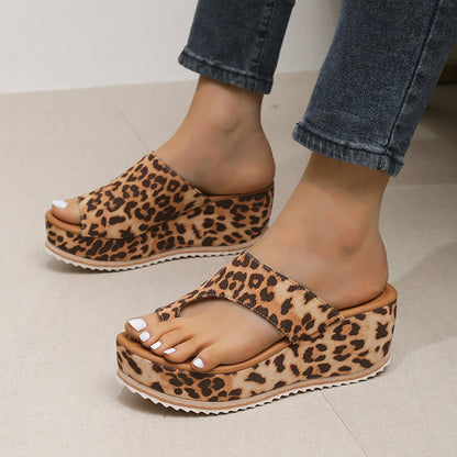 Fashion Leopard Print Wedge Slippers Fashion Leopard Print Wedge Slippers For Women New Thick-sole High Hee J&E Discount Store 