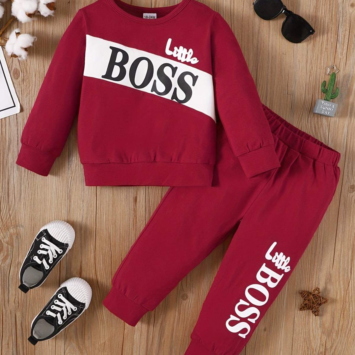 Boss Print Long Sleeve Boy sweat Suit Little Boss Print Long Sleeve Boy sweat Suit J&E Discount Store 