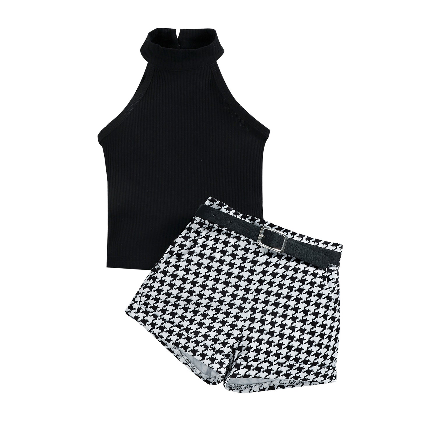 Halterneck Printed Shorts w/Belt Set
