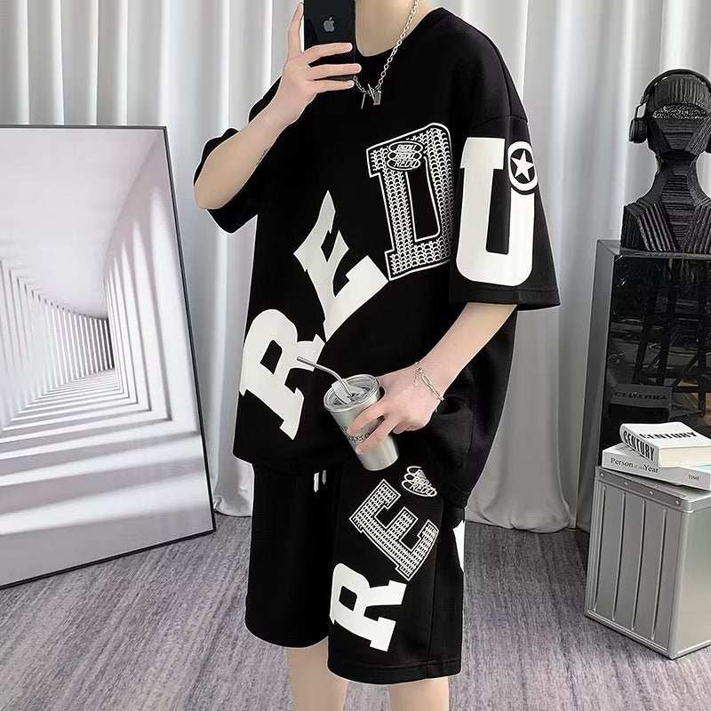 Men's Fashion Casual Printing Short-sleeved Shorts Suit