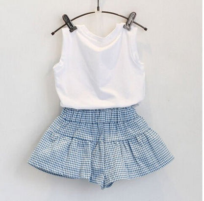 AiLe Rabbit Girls Fashion Clothes Set Short Sleeve Shirt Short Skirt 2 Piece Suits Cartoon Girl Bow Cotton Kids Clothes Set k1 - J&E Discount Store