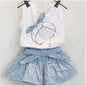 AiLe Rabbit Girls Fashion Clothes Set Short Sleeve Shirt Short Skirt 2 Piece Suits Cartoon Girl Bow Cotton Kids Clothes Set k1 - J&E Discount Store