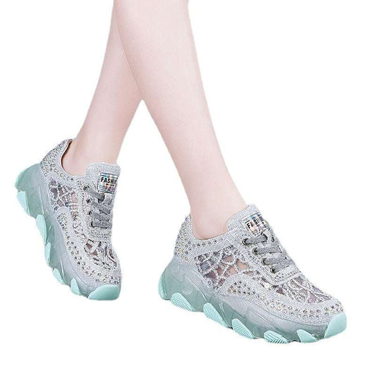 Mesh Surface Hollowed Height Increasing Insole Breathable Sneakers Women's Mesh Surface Hollowed Height Increasing Insole Breathable Snea J&E Discount Store 