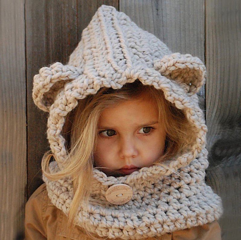 Baby Girls Hats Handmade Kids Winter Hats Wrap Bear Scarf Caps - J&E Discount Store