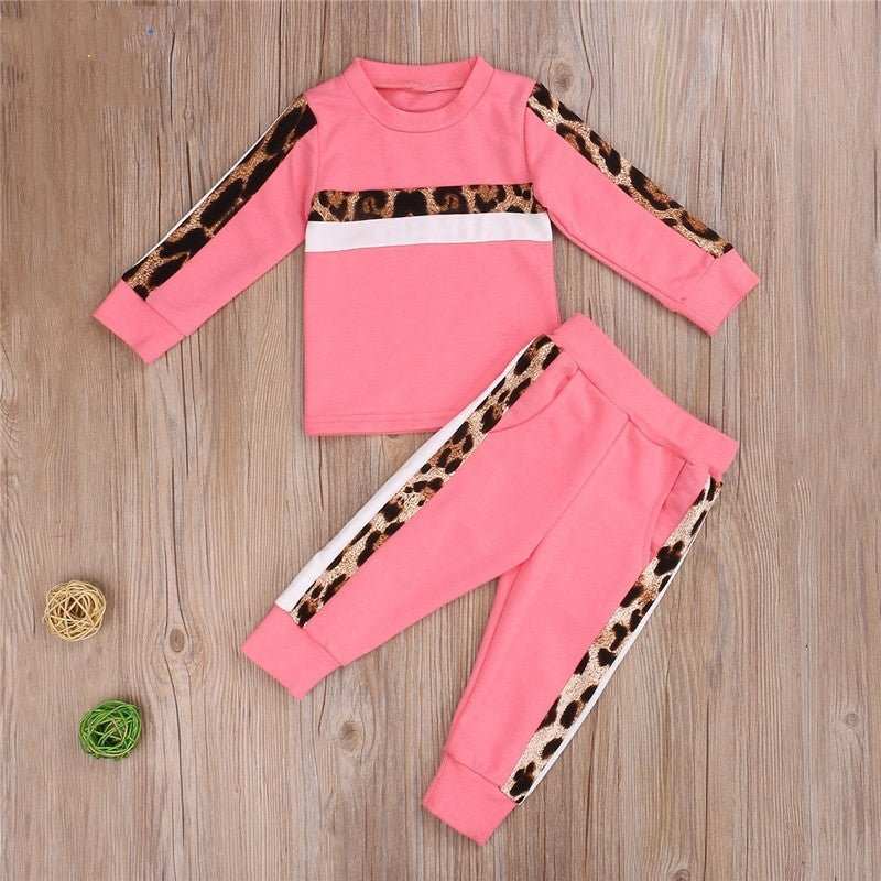 Baby Girls Stylish Set, Spring Winter Children Leopard Tracksuits - J&E Discount Store