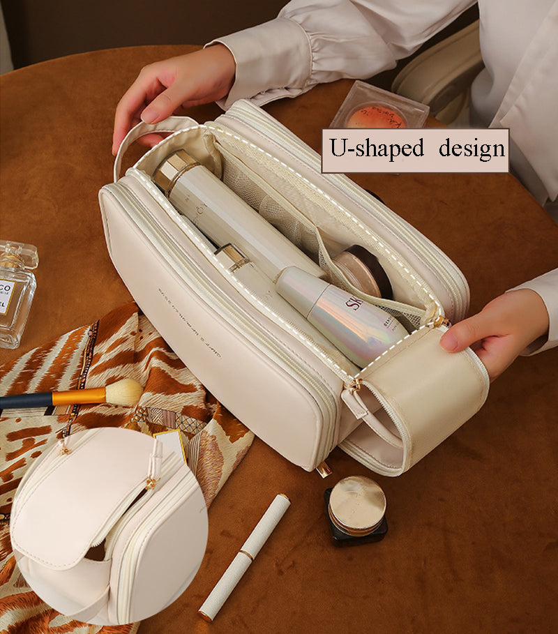 -shaped Design Cosmetic Bag Fashion High Capacity Make Three-layer Double Zipper U-shaped Design Cosmetic Bag Fashion High Ca J&E Discount Store 