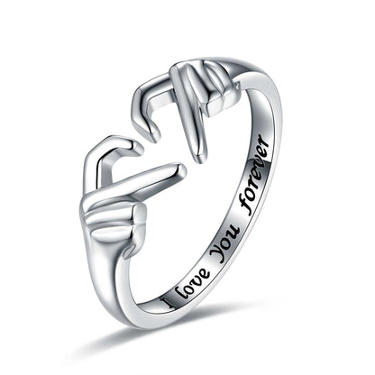 Women Couple Jewelry Silver Color Punk Gesture Wedding Men Finger Accessories Gifts Romantic Heart Hand Hug Fashion Ring For Women Couple Jewelry Silver C J&E Discount Store 