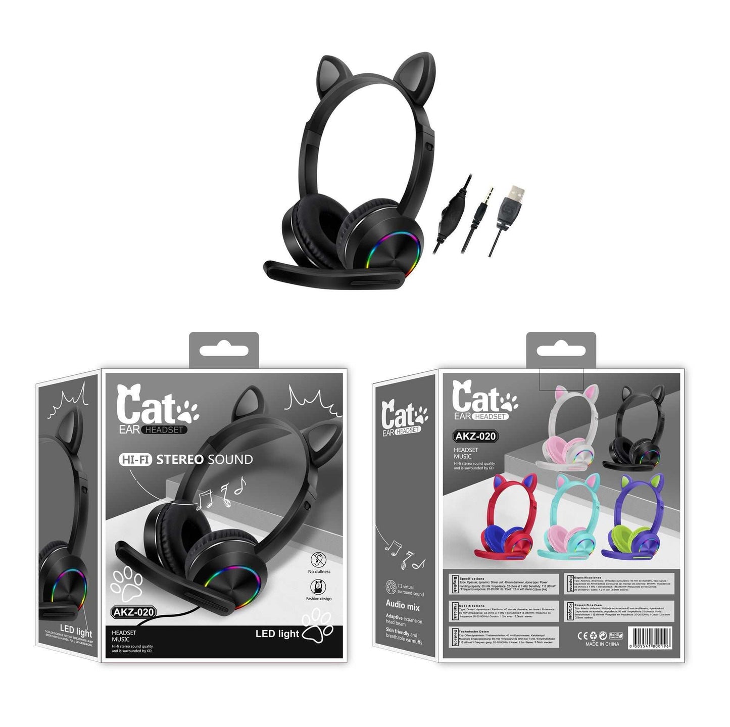 Children cat ear wired headset boy/girl 35mm stereo plug Children cat ear wired headset boy/girl 35mm stereo plug J&E Discount Store 