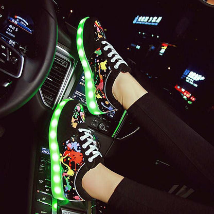 Couple Graffiti Low-cut Light Shoes USB Charging LED Lights Colorful Luminous Shoes - J&E Discount Store