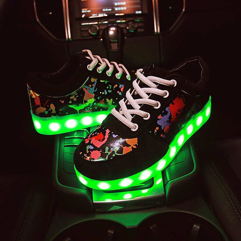 Couple Graffiti Low-cut Light Shoes USB Charging LED Lights Colorful Luminous Shoes - J&E Discount Store