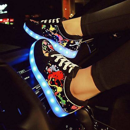 Couple Graffiti Low-cut Light Shoes USB Charging LED Lights Colorful Luminous Shoes - J&E Discount Store