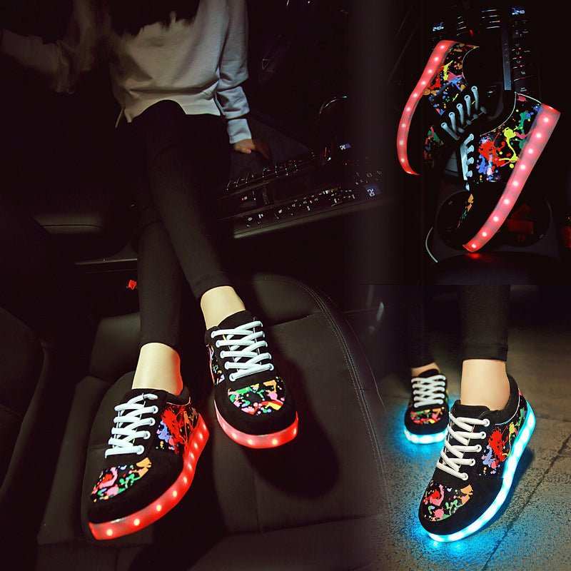 Couple Graffiti Low-cut Light Shoes USB Charging LED Lights Colorful Luminous Shoes - J&E Discount Store