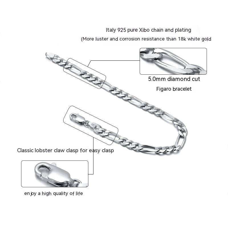 S925 Sterling Silver Bracelet 5mm33mm Figaro Chain Choker S925 Sterling Silver Bracelet 5mm33mm Figaro Chain Choker J&E Discount Store 