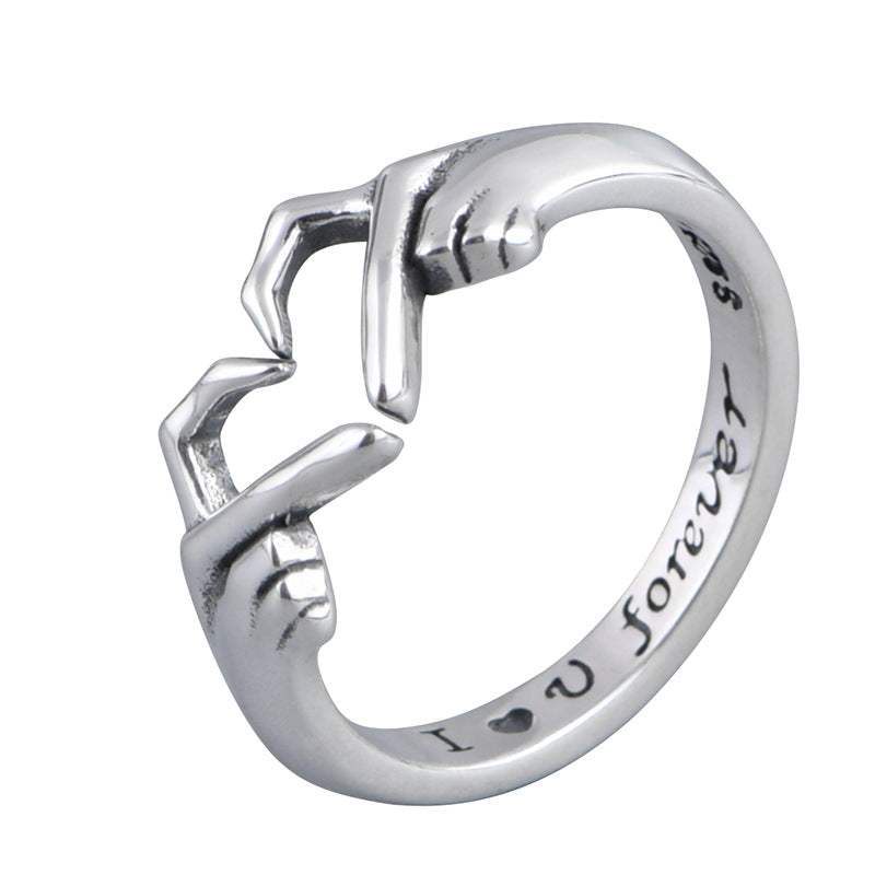 Women Couple Jewelry Silver Color Punk Gesture Wedding Men Finger Accessories Gifts Romantic Heart Hand Hug Fashion Ring For Women Couple Jewelry Silver C J&E Discount Store 