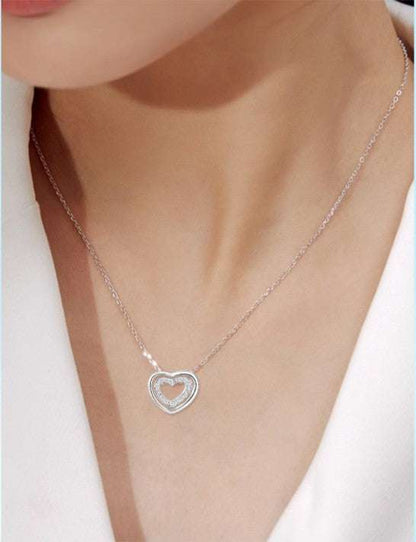 S925 Sterling Silver Heart S925 Sterling Silver Heart To Heart Pendant Necklace J&E Discount Store 